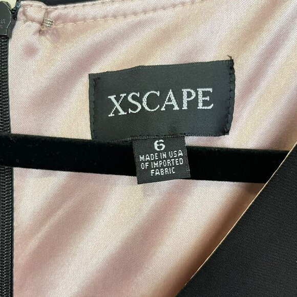 Xscape $249 Black Nude Trudy Ruffle Slit Jersey Formal Maxi Dress Gown Sz 6 NEW - Picture 7 of 8